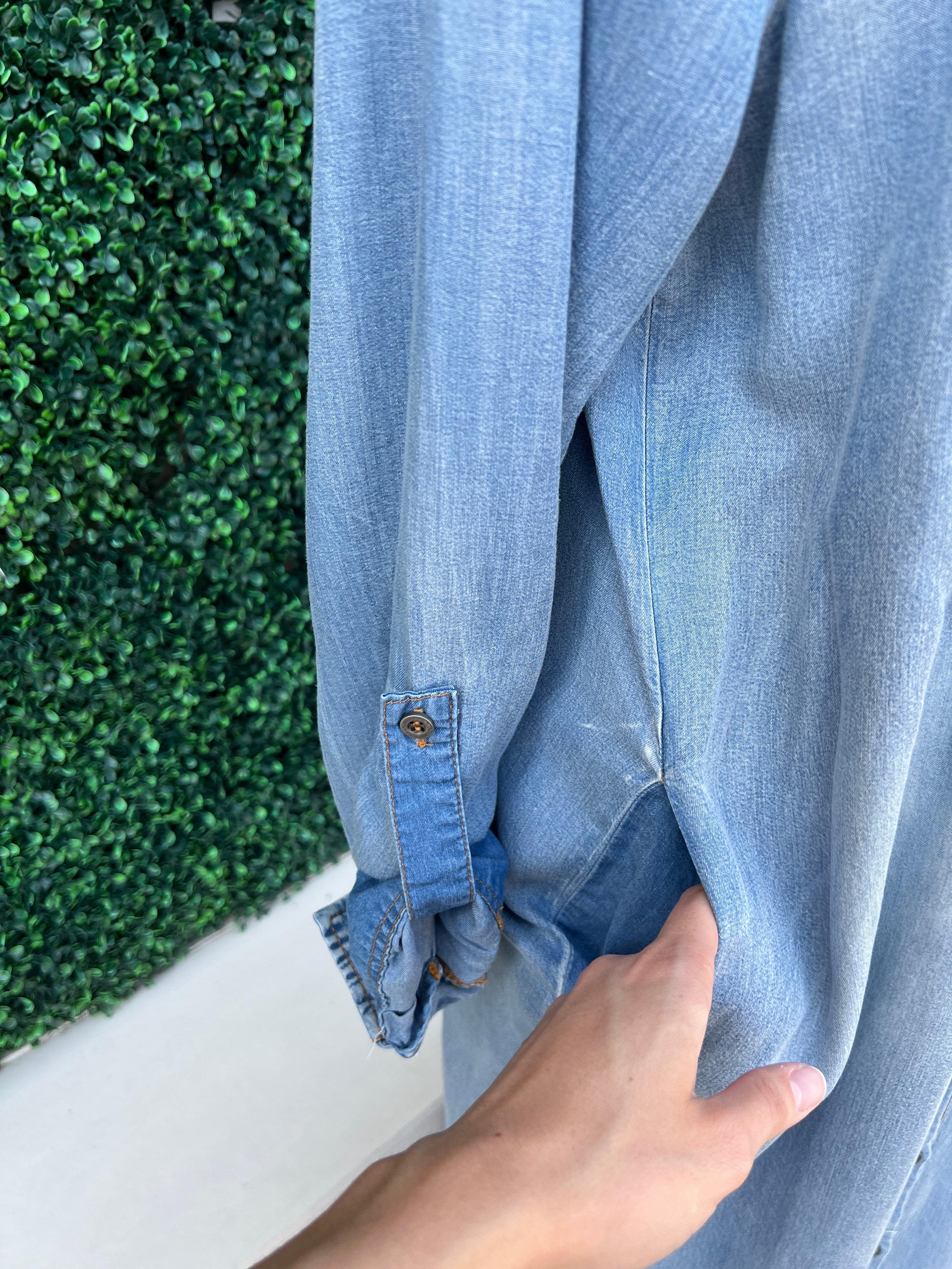Denim Maxi Shirt Dress - Image 4