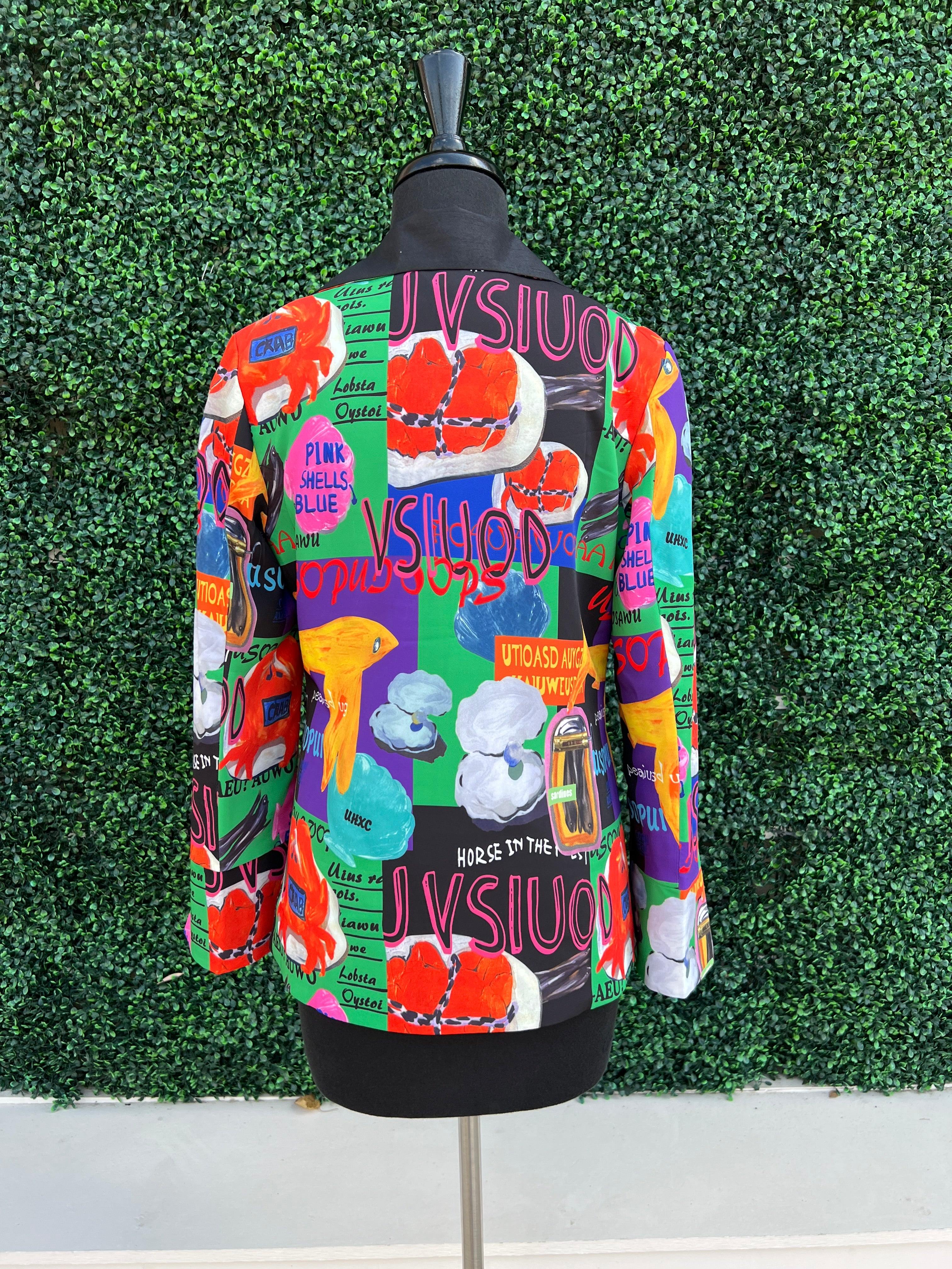 Seafood Print Reversible Blazer - Image 4