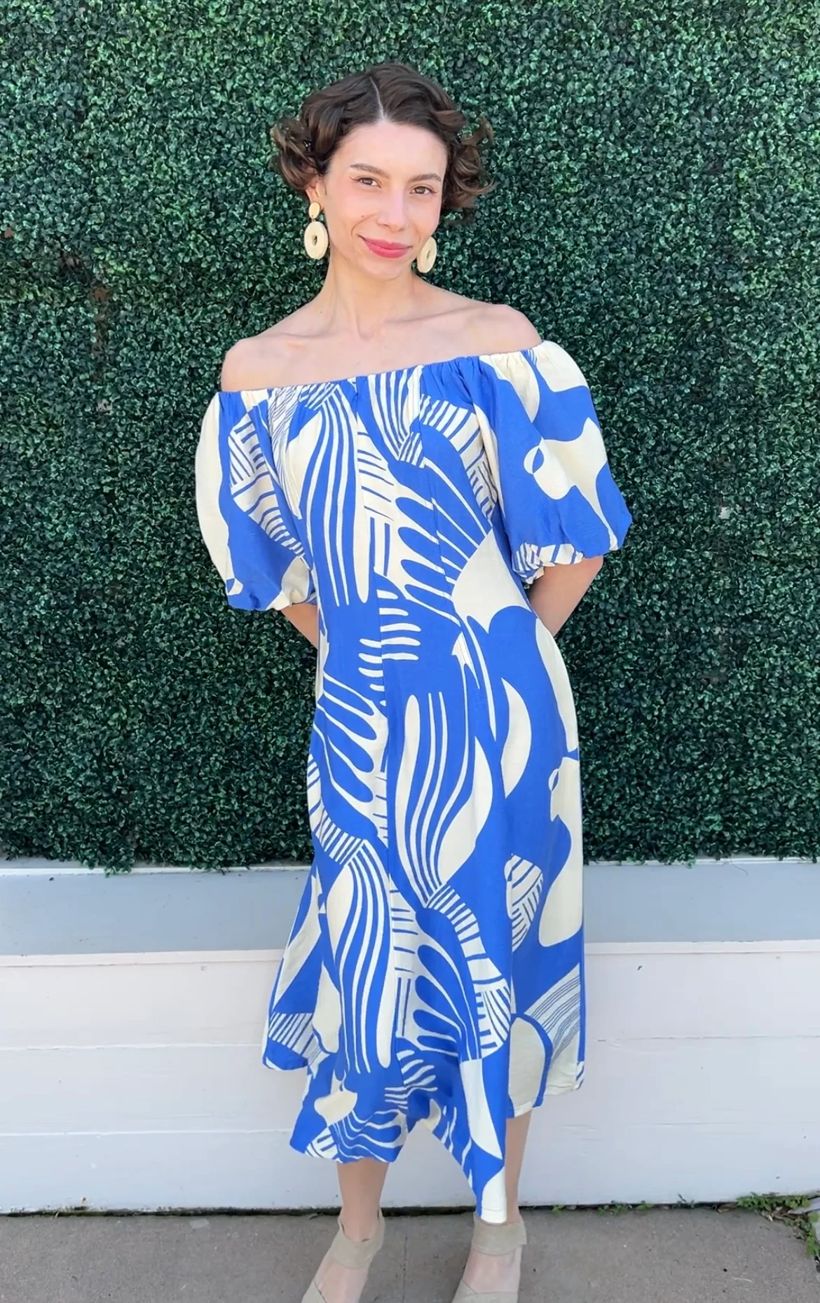 Off-the-Shoulder Tropical Midi Dress