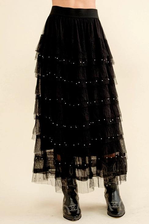 Pearl Embellished Tulle Skirt - Image 4