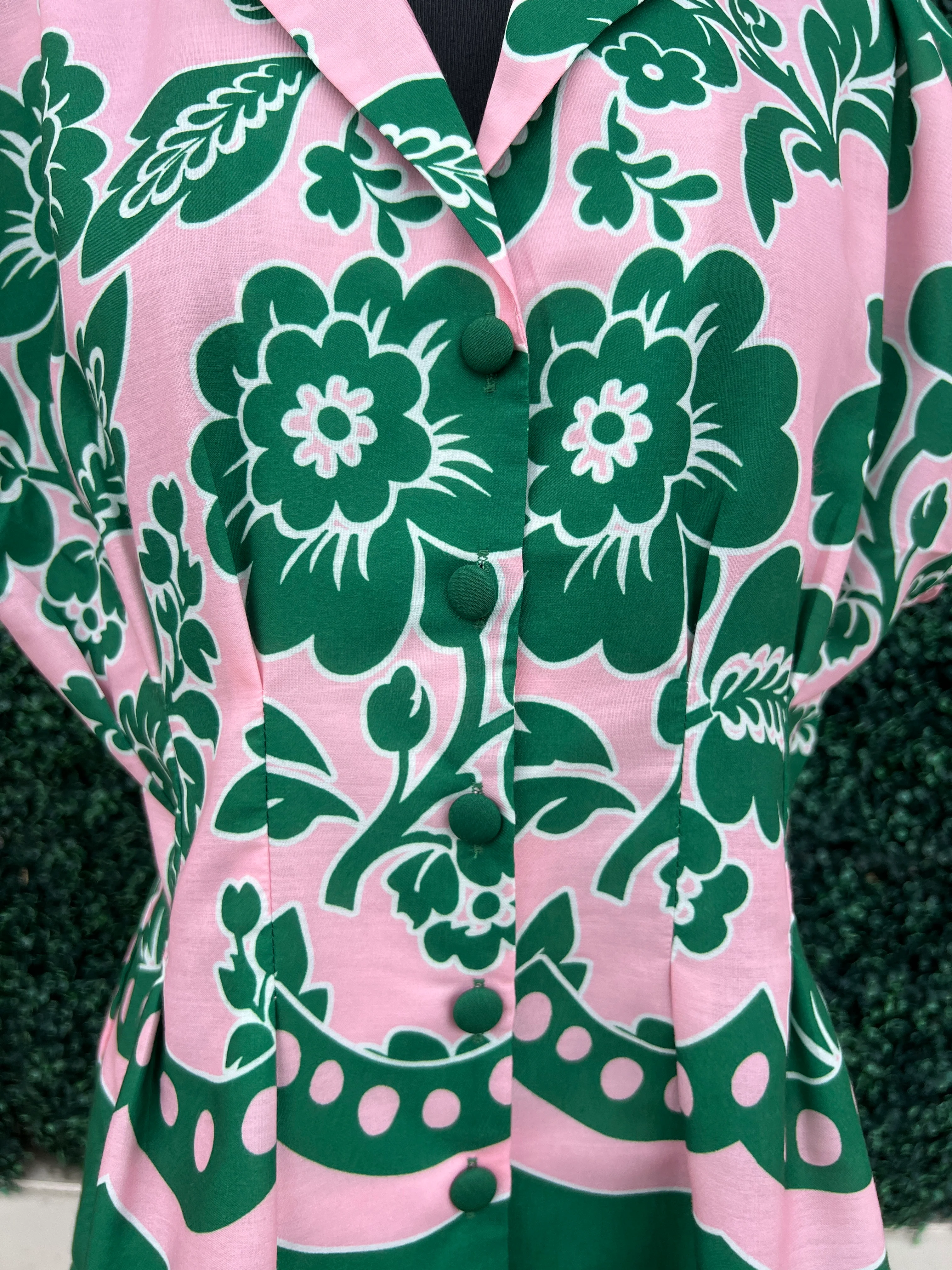 Pink & Green Floral Peplum Blouse - Image 2