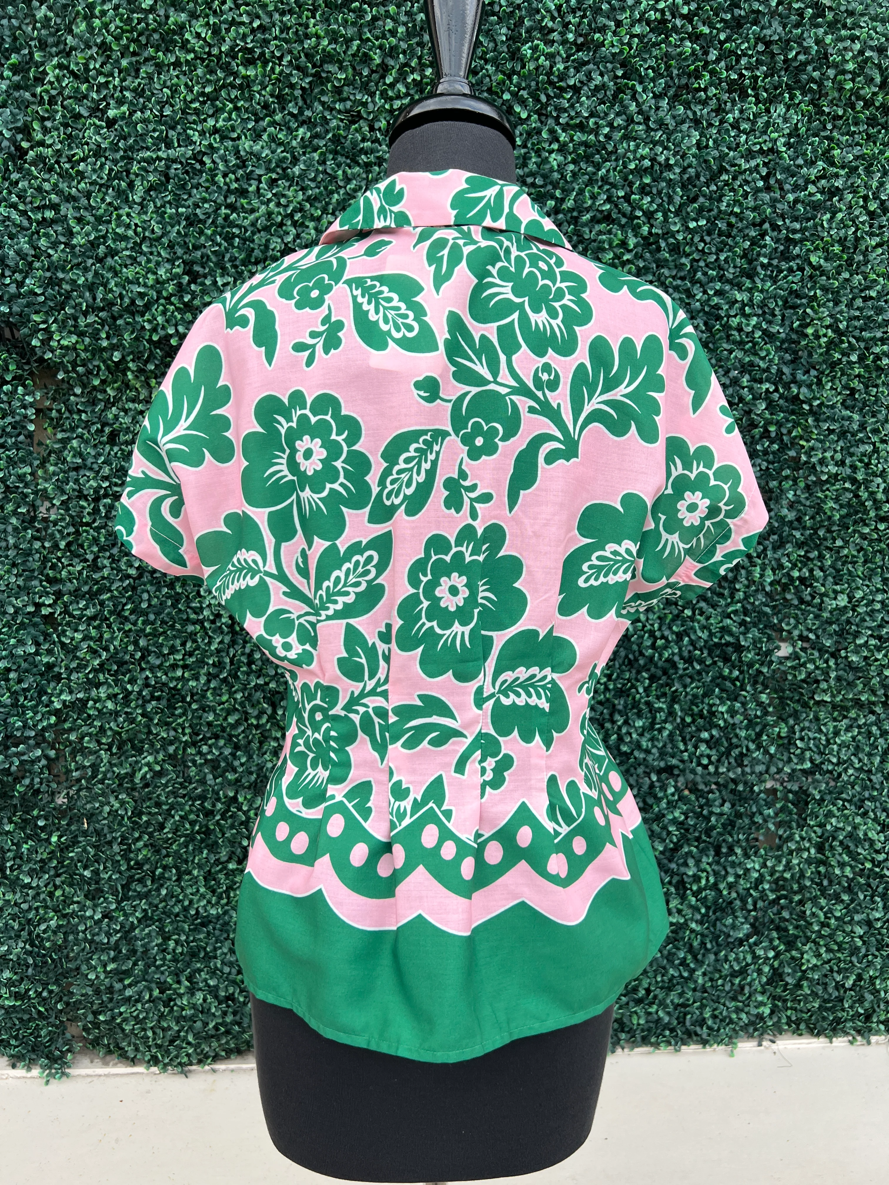 Pink & Green Floral Peplum Blouse - Image 3
