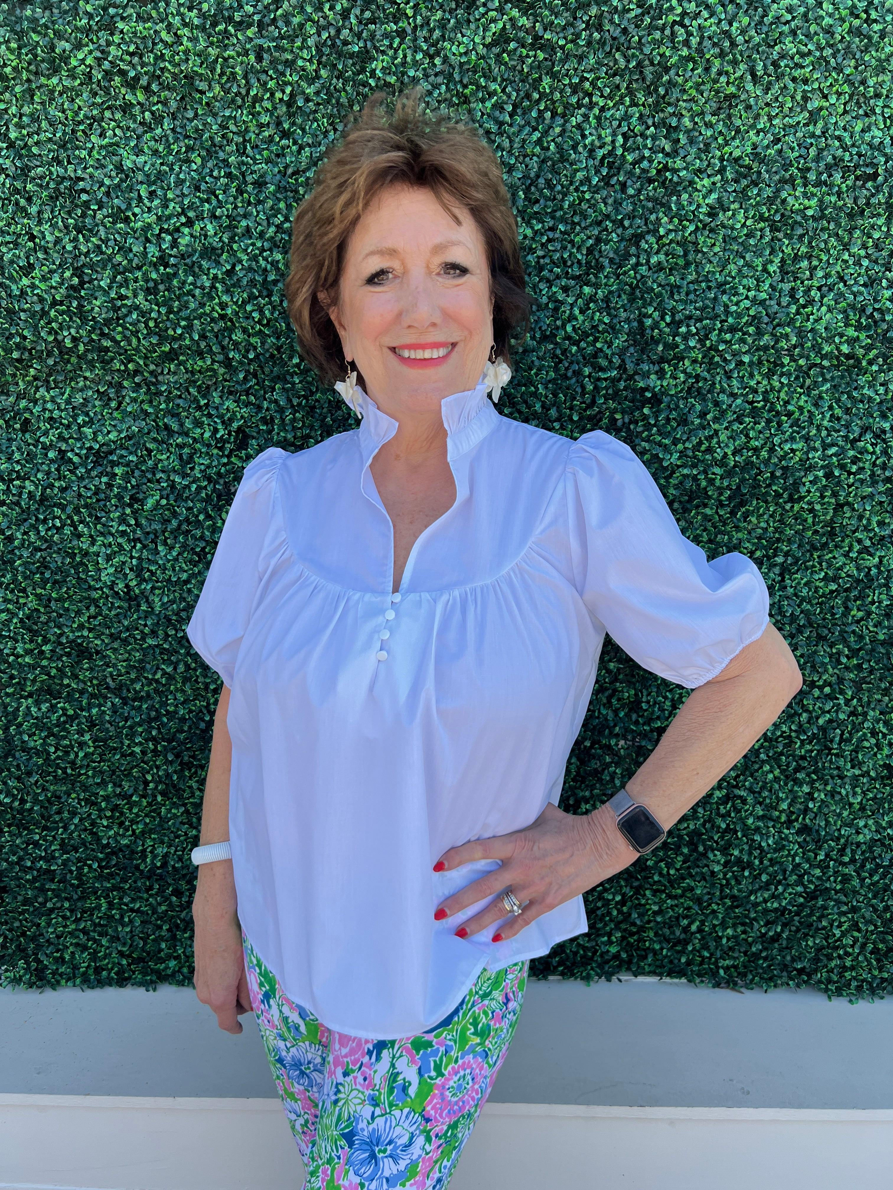 Cotton Puff Sleeve Yoke Blouse - Image 3