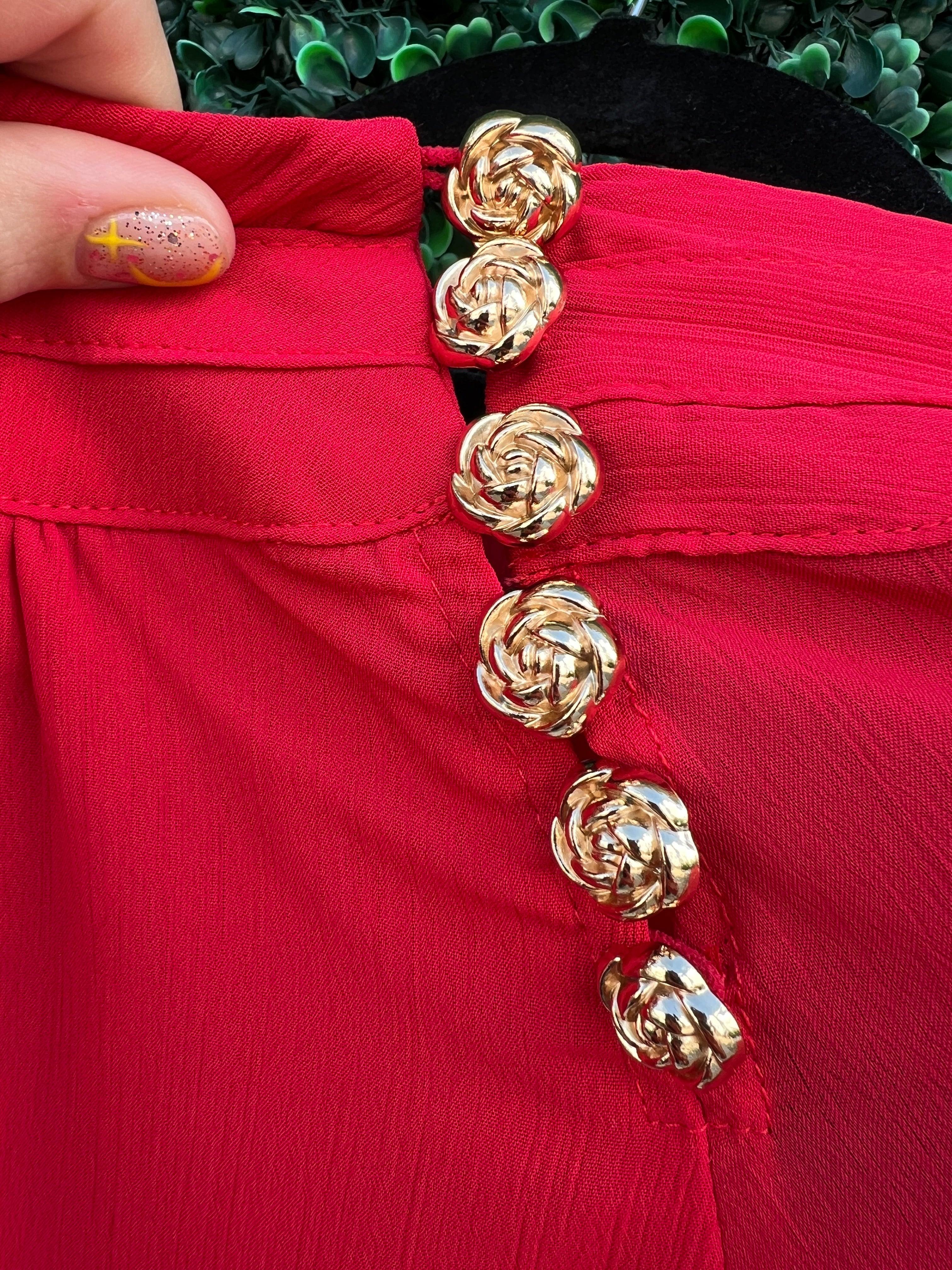 Rosette Button Long Sleeve Blouse - Image 2