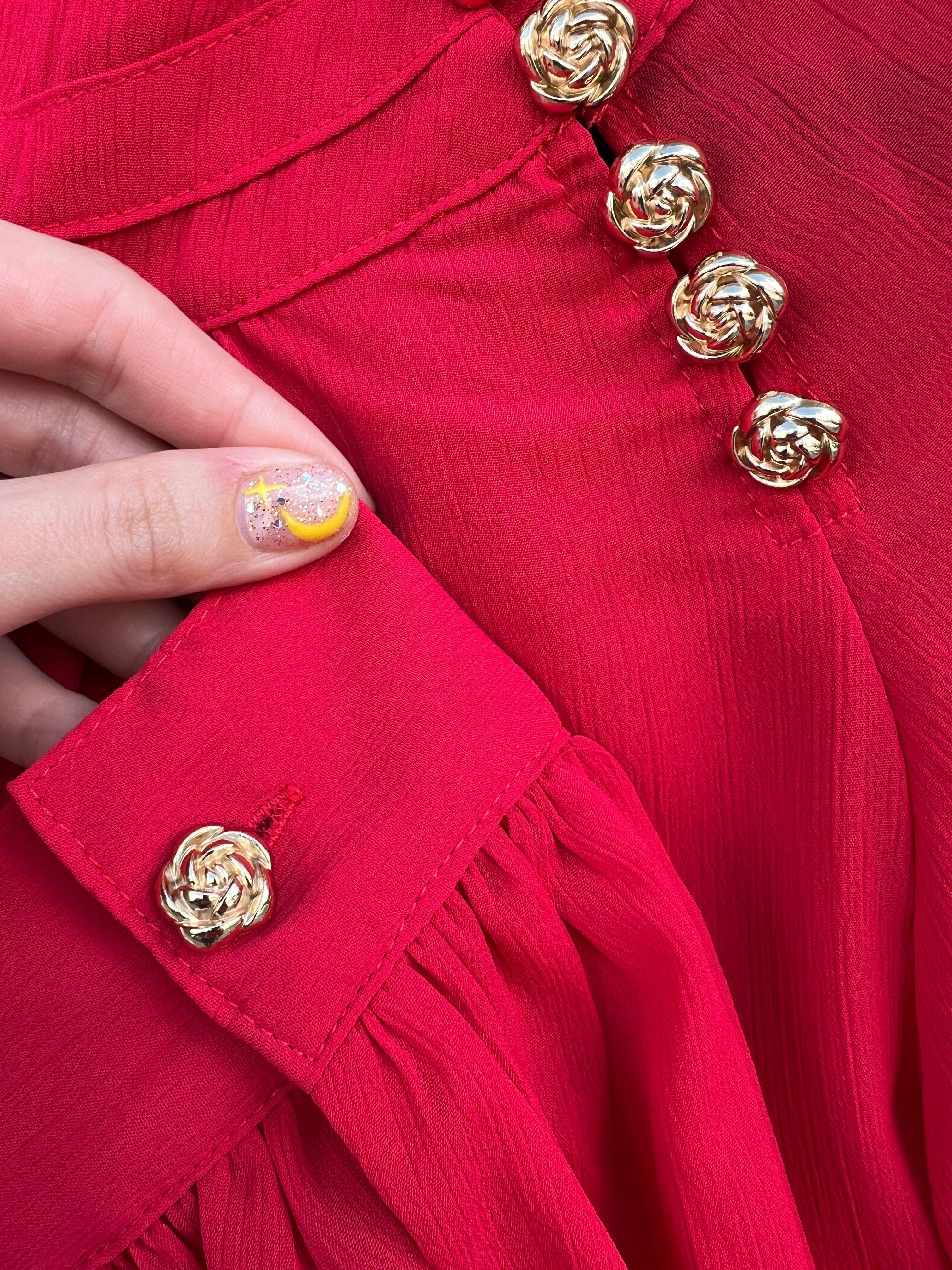 Rosette Button Long Sleeve Blouse - Image 3