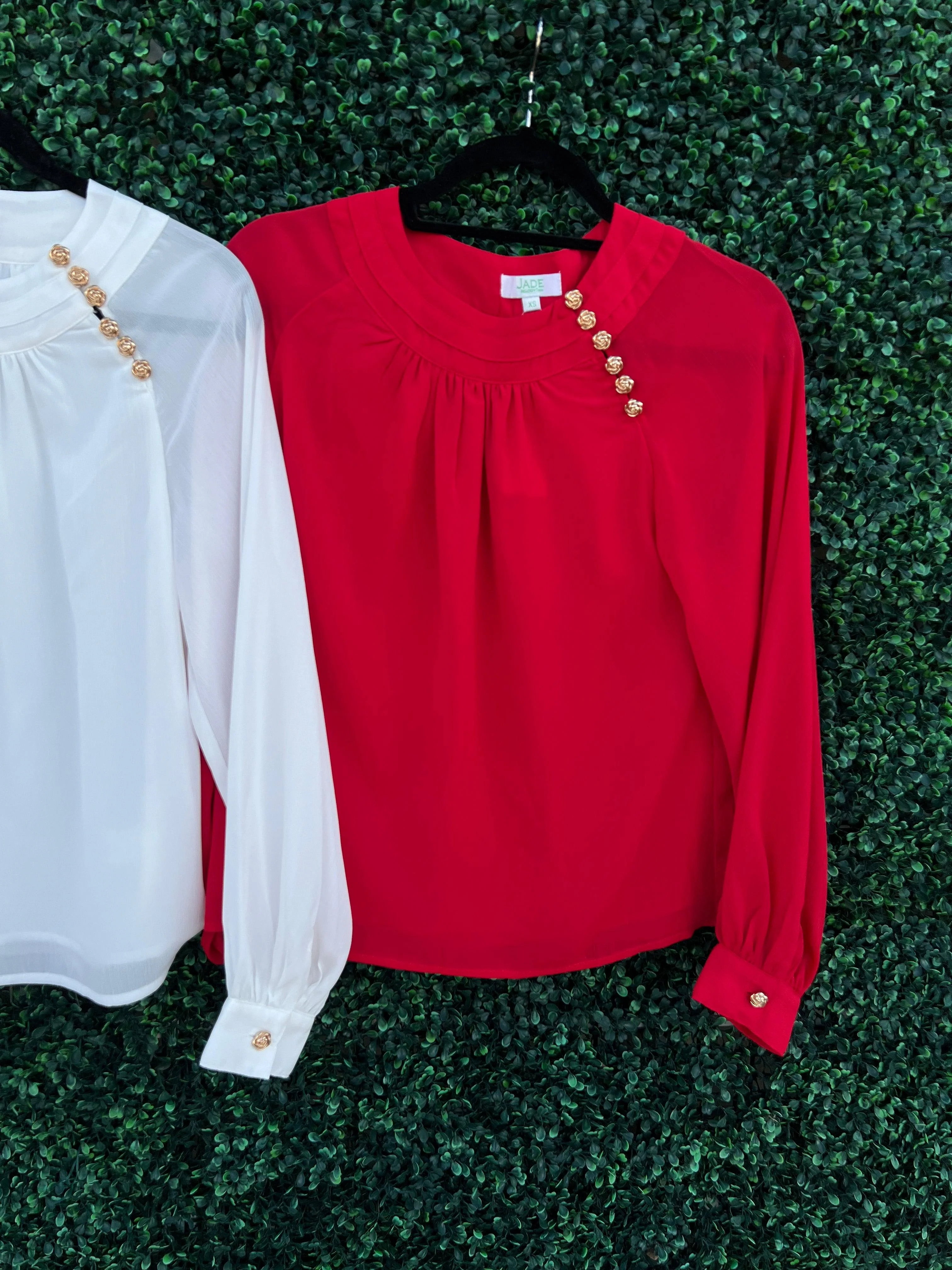 Rosette Button Long Sleeve Blouse - Image 4