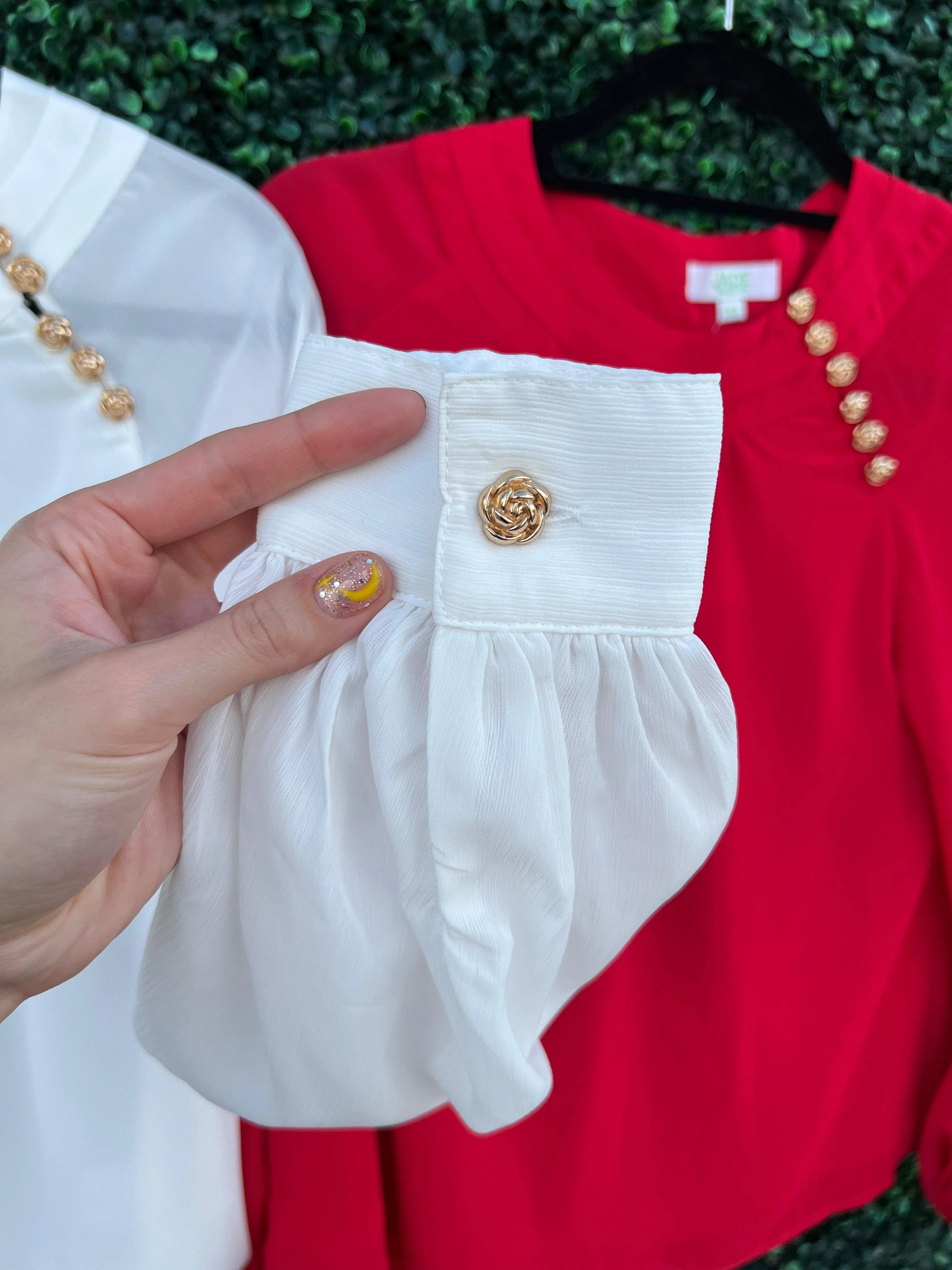 Rosette Button Long Sleeve Blouse - Image 5