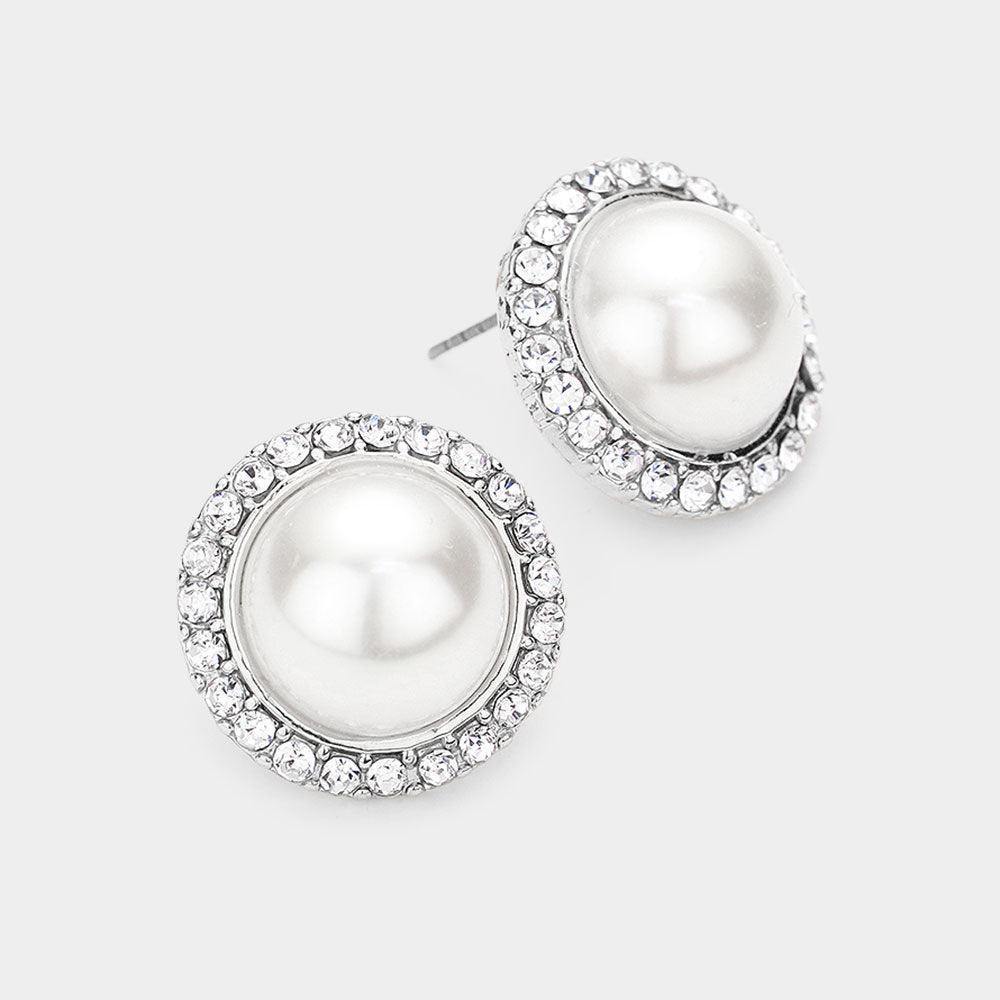 Rhinestone Trimmed Pearl Stud Earrings (3 styles) - Image 3