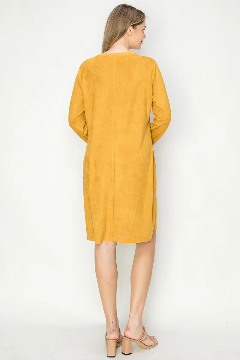 Long Sleeve Faux Suede Sheath Dress - Image 2