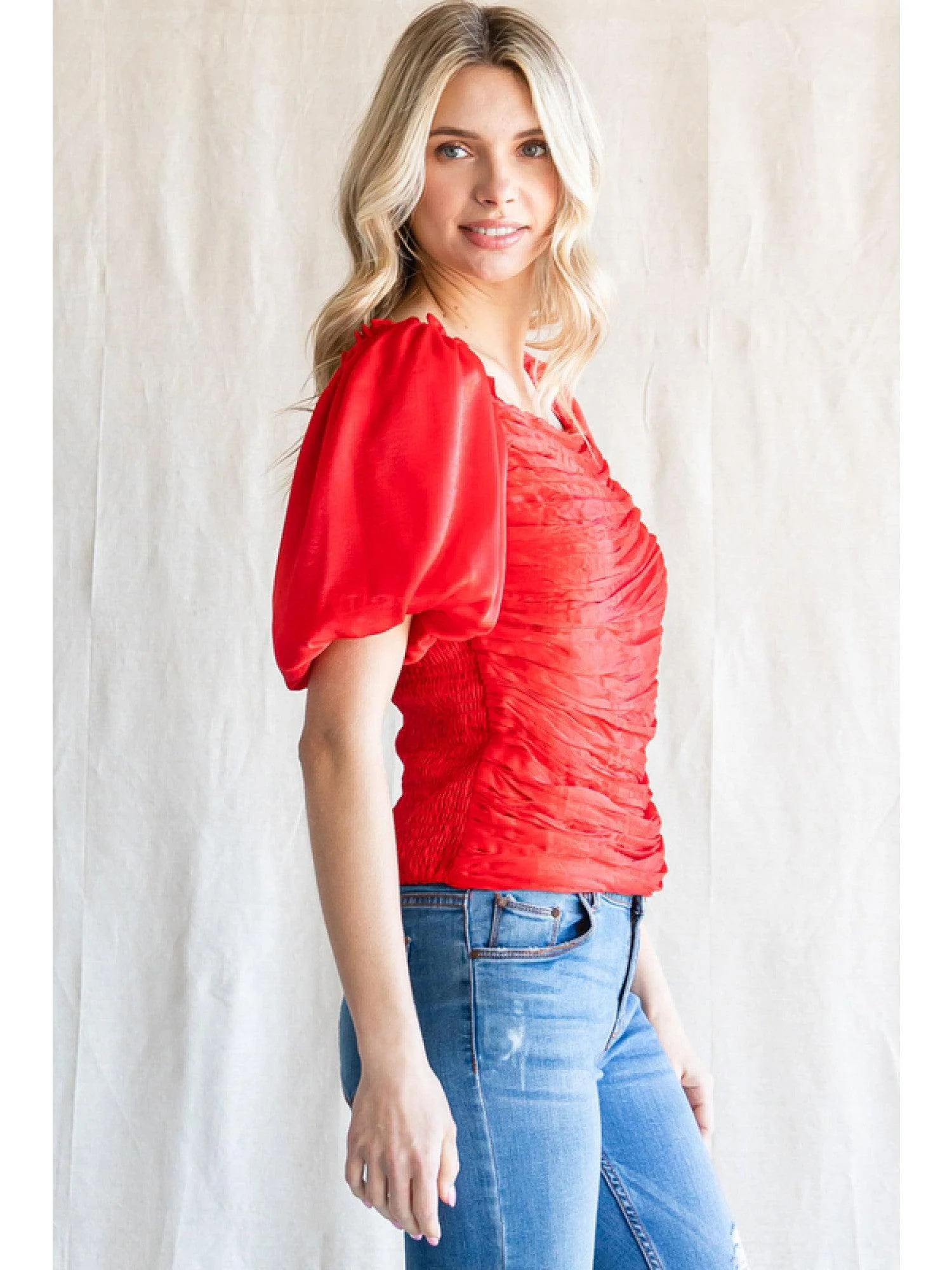 Ruched On/Off Shoulder Blouse - Image 3
