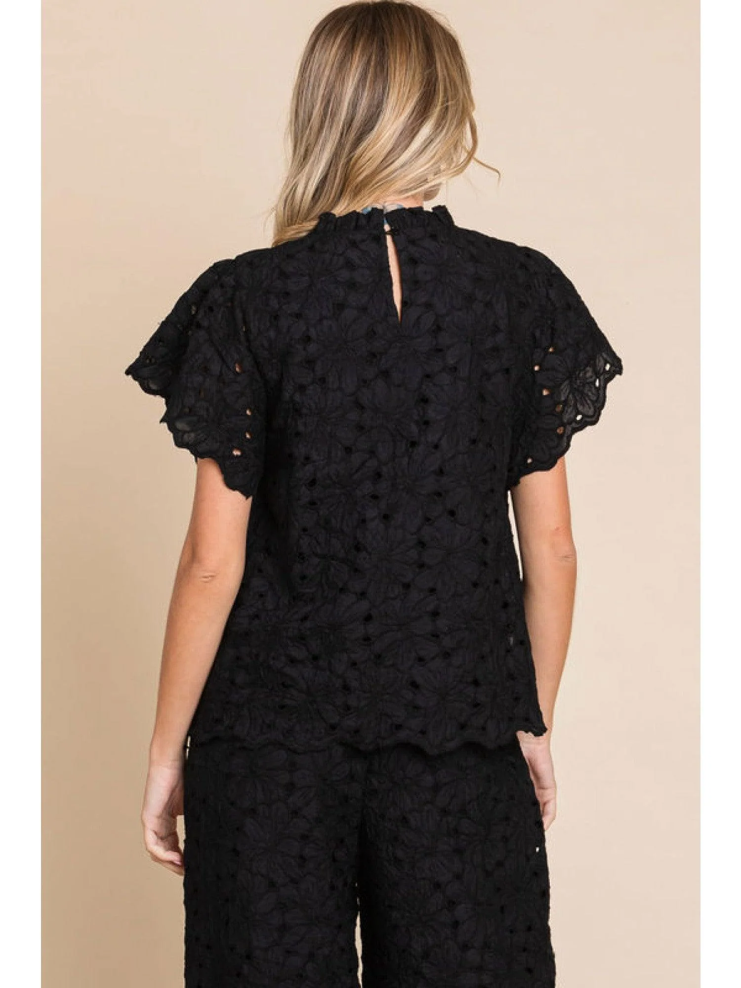 Black Floral Eyelet Top - Image 4