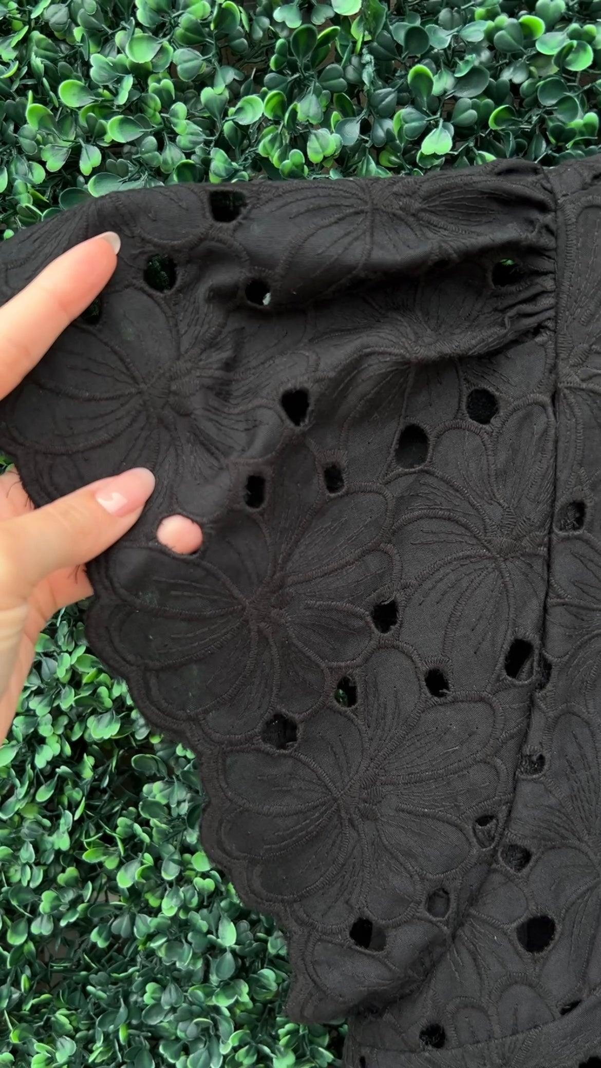 Black Floral Eyelet Top - Image 6