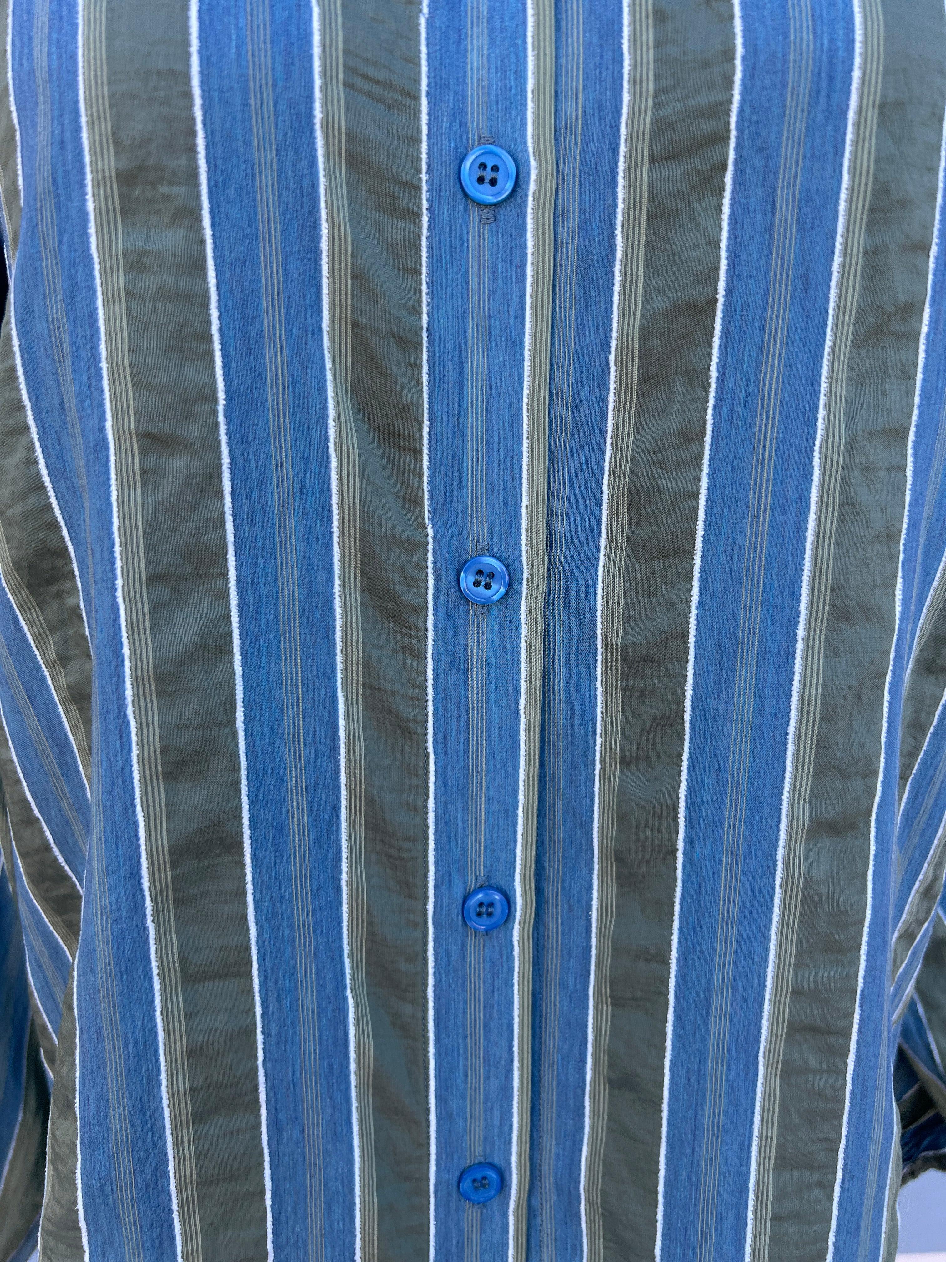 Long Sleeve Ruffle Neck Stripe Blouse - Image 4