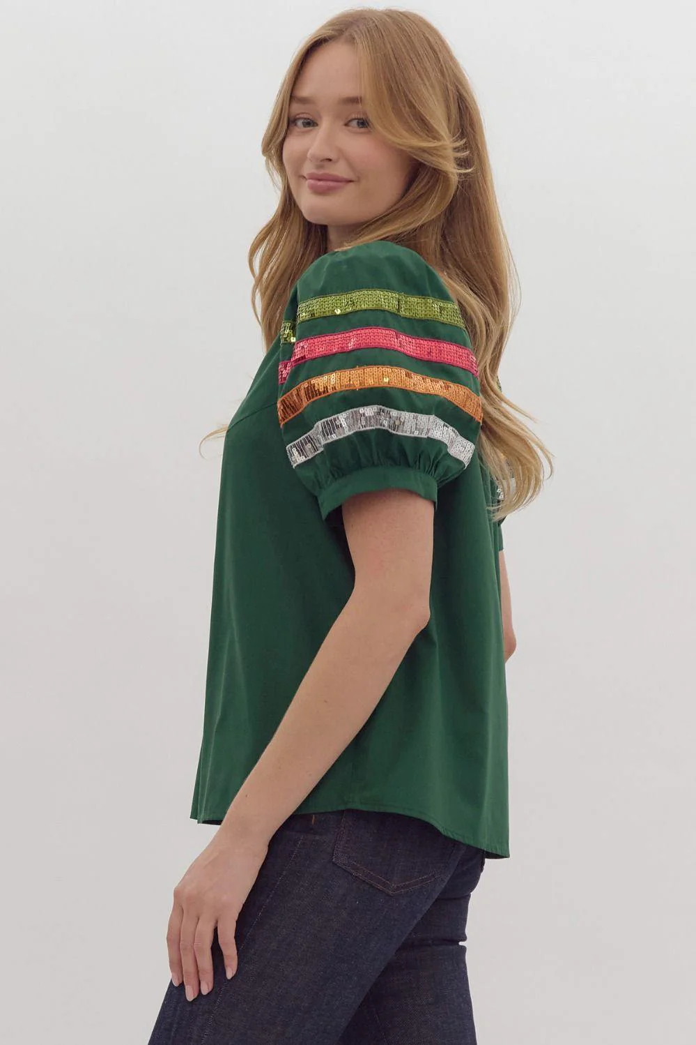 Sequin Strip Puff Sleeve Blouse - Image 3