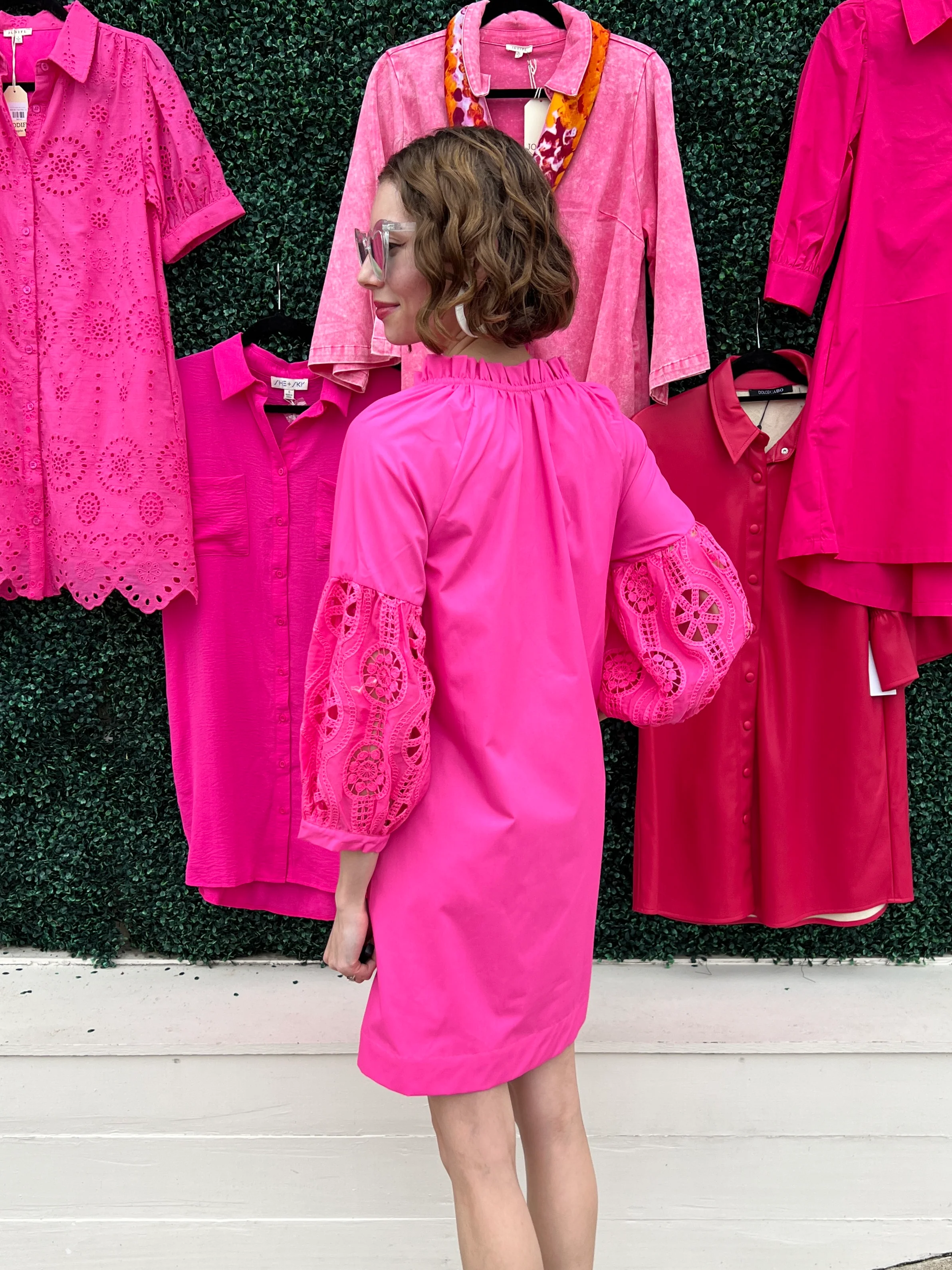 Unique Sleeve Hot Pink Long Sleeve Dress - Image 3
