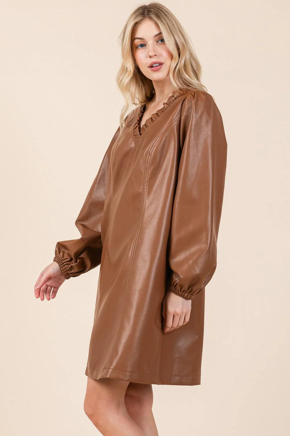 Ruffled Pleather A-Line Dress - Image 4