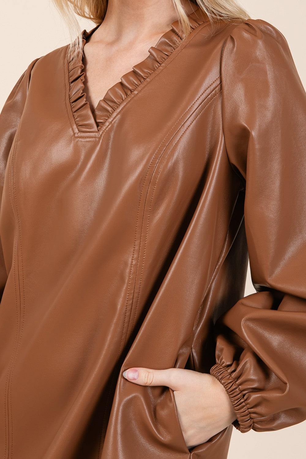 Ruffled Pleather A-Line Dress - Image 5