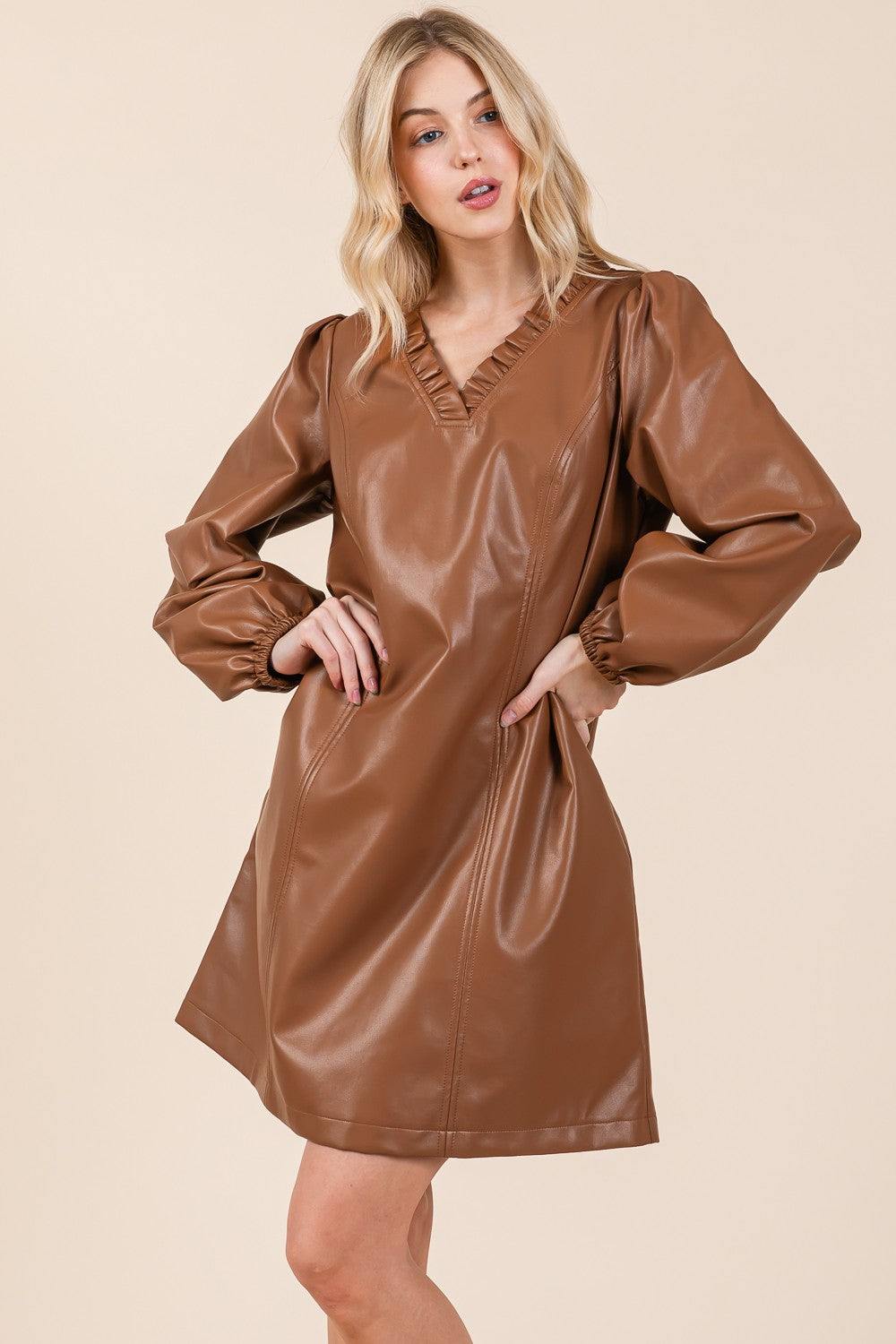 Ruffled Pleather A-Line Dress - Image 6