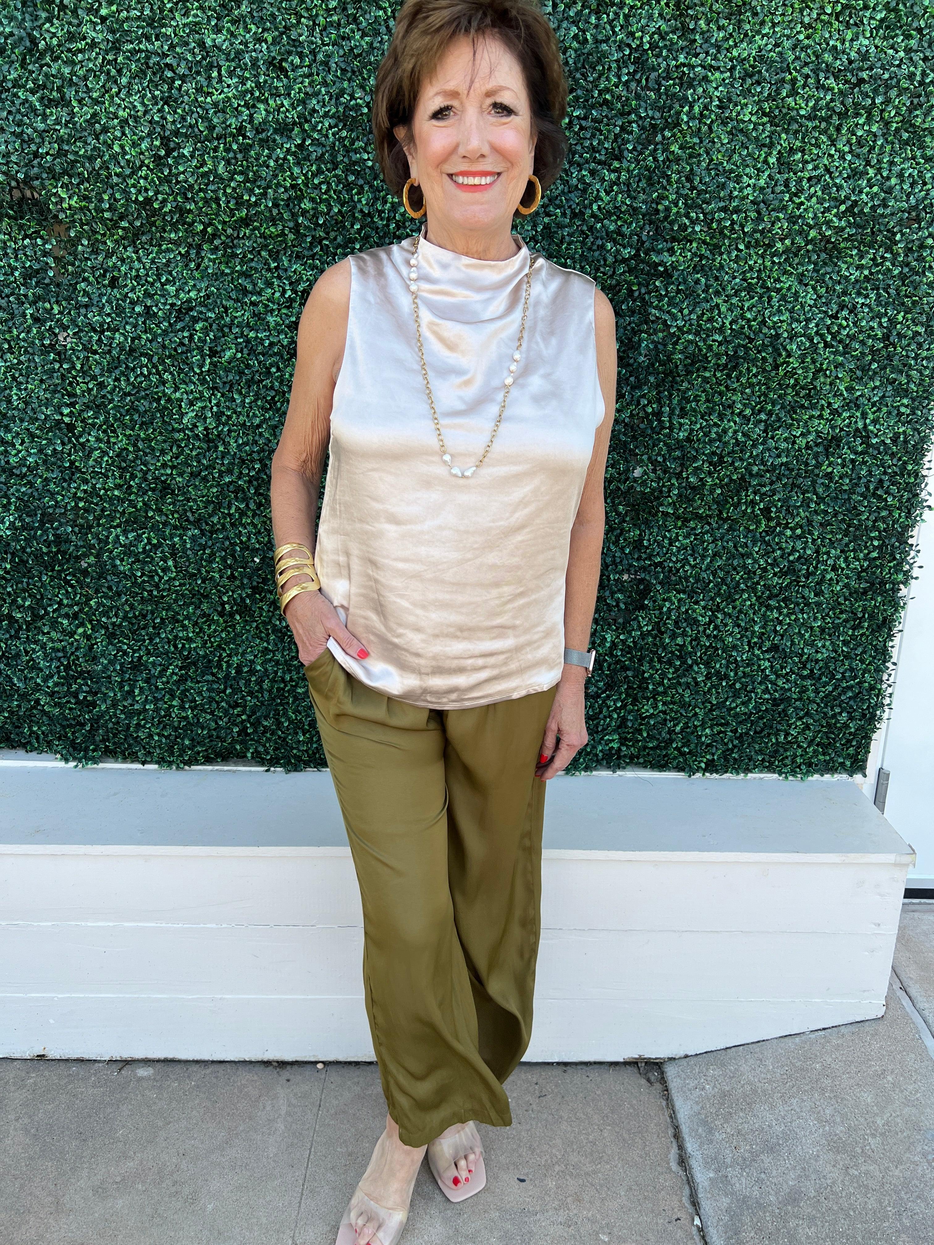 Olive Green Silky Pants - Image 2