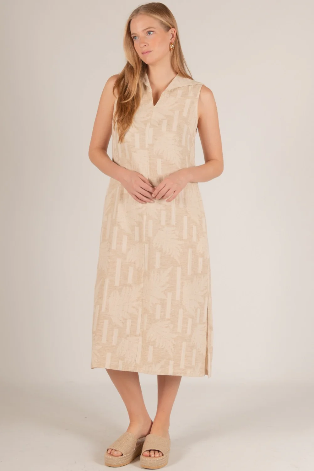 Linen & Cotton Leaf Print Midi Dress - Image 4