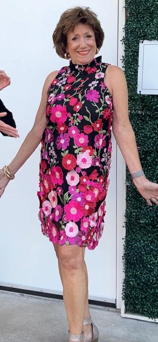 Pink Florals Appliqué Dress - Image 3