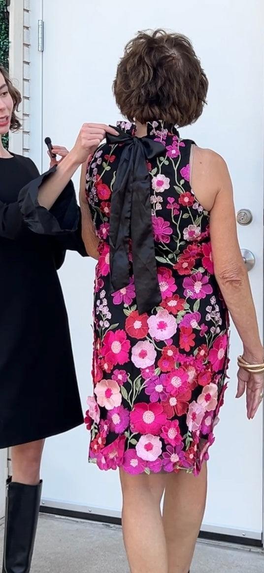 Pink Florals Appliqué Dress - Image 4
