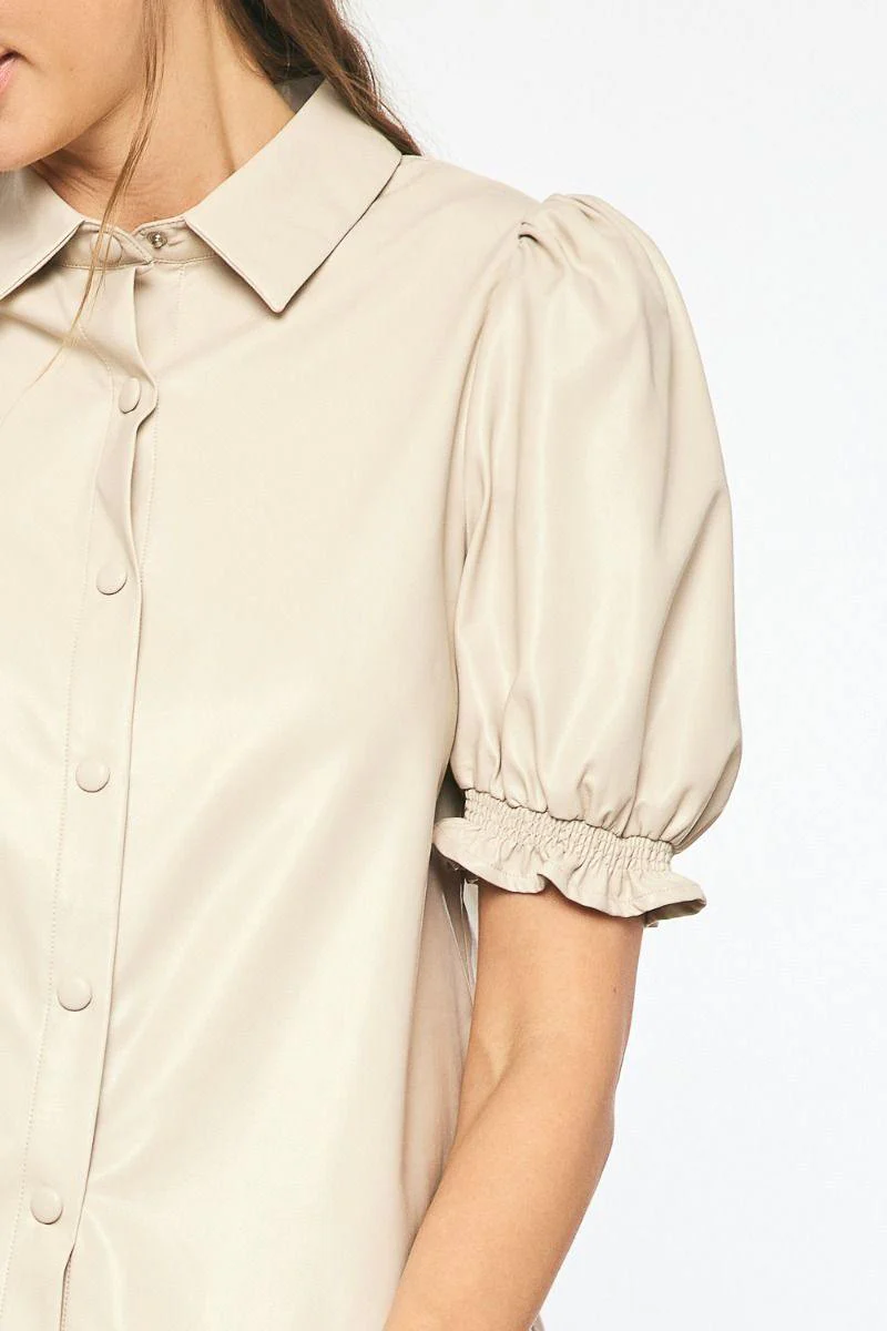 Beige Vegan Leather Blouse - Image 3