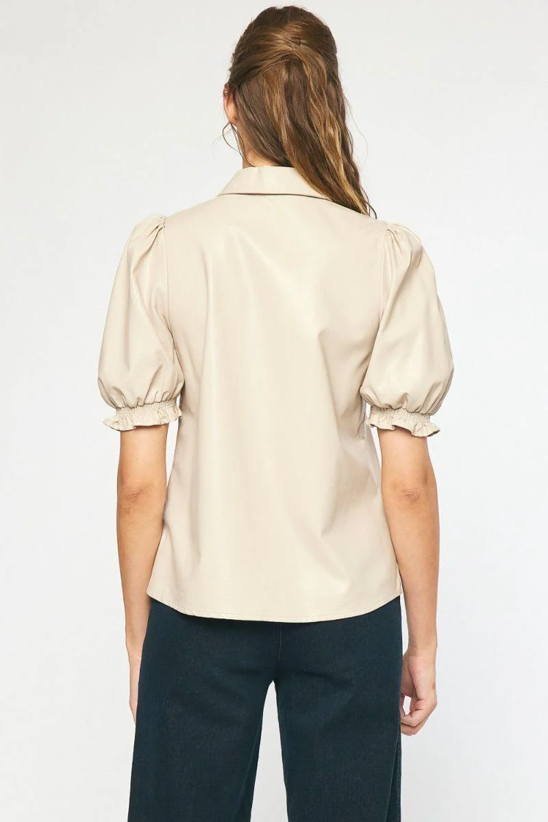 Beige Vegan Leather Blouse - Image 4