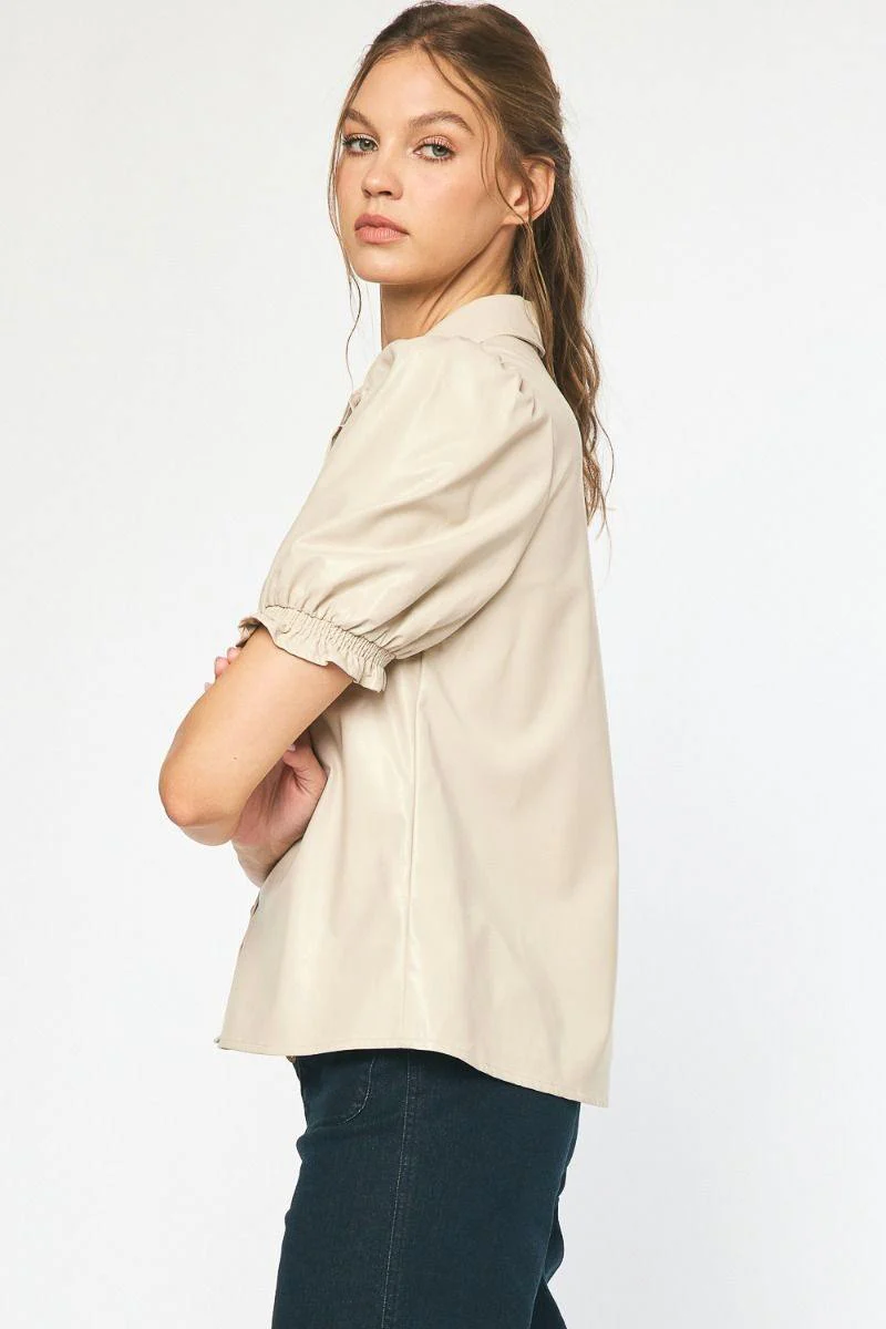 Beige Vegan Leather Blouse - Image 5