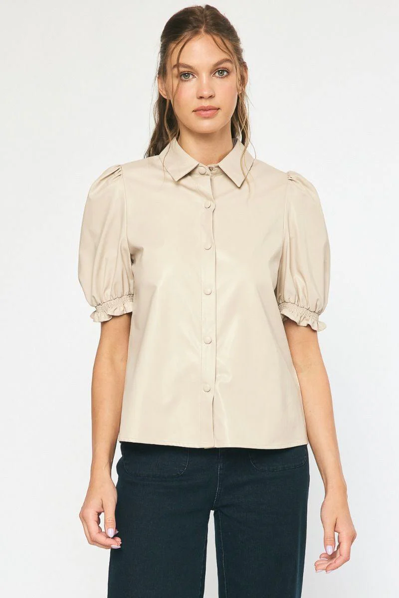 Beige Vegan Leather Blouse - Image 6