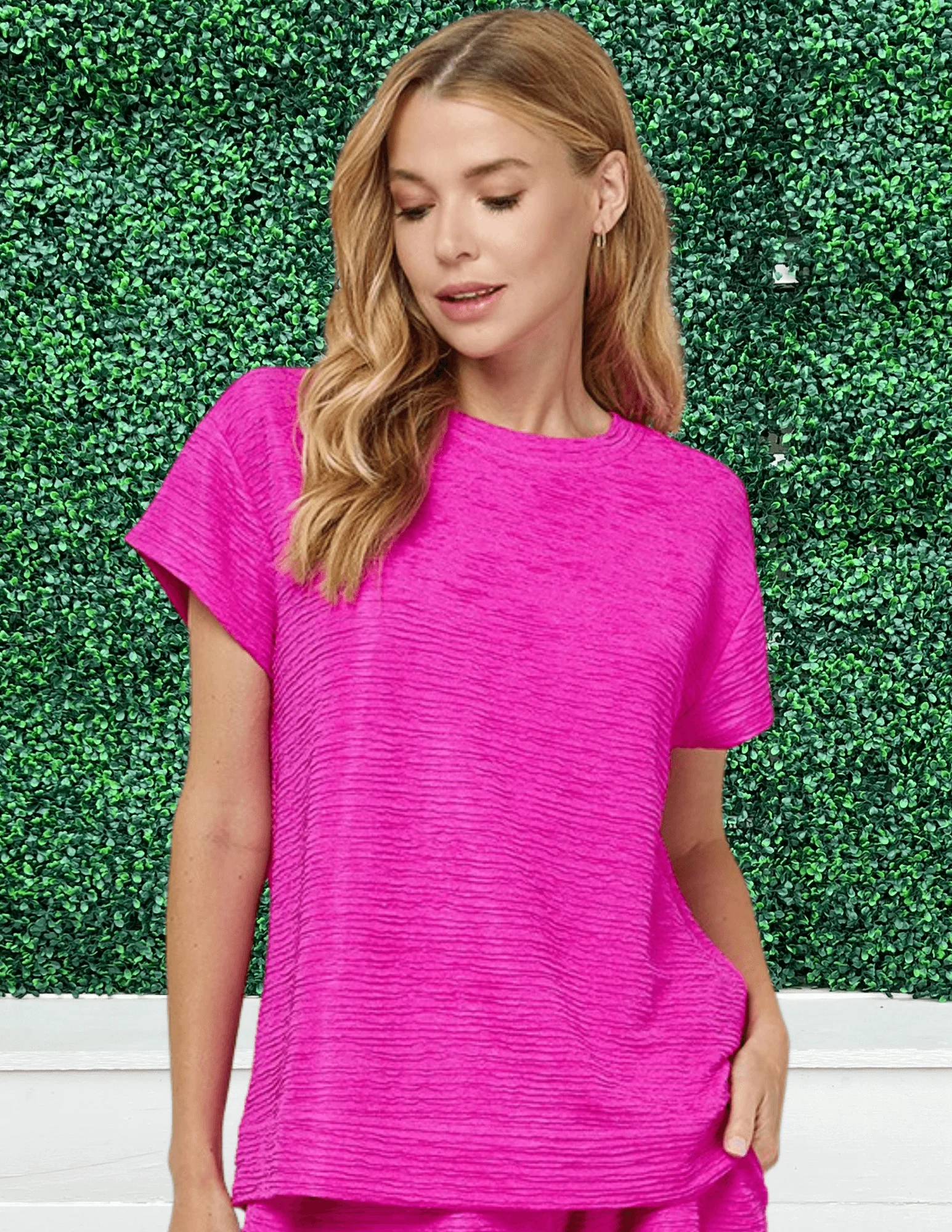 Pink Textured Athleisure Top - Image 2