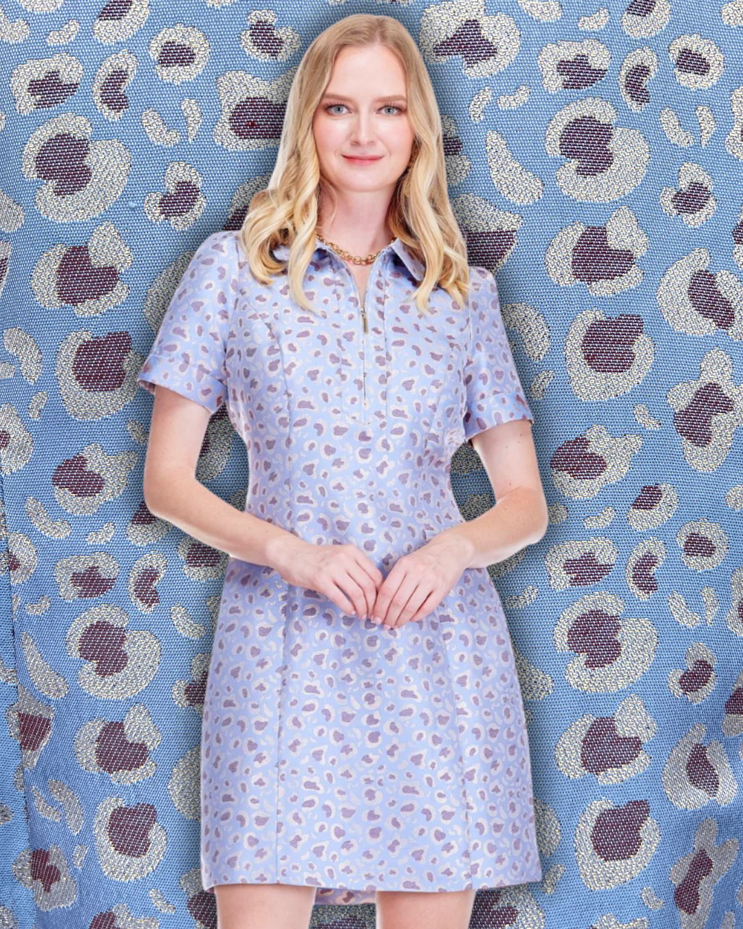 Baby Blue Metallic Leopard Dress
