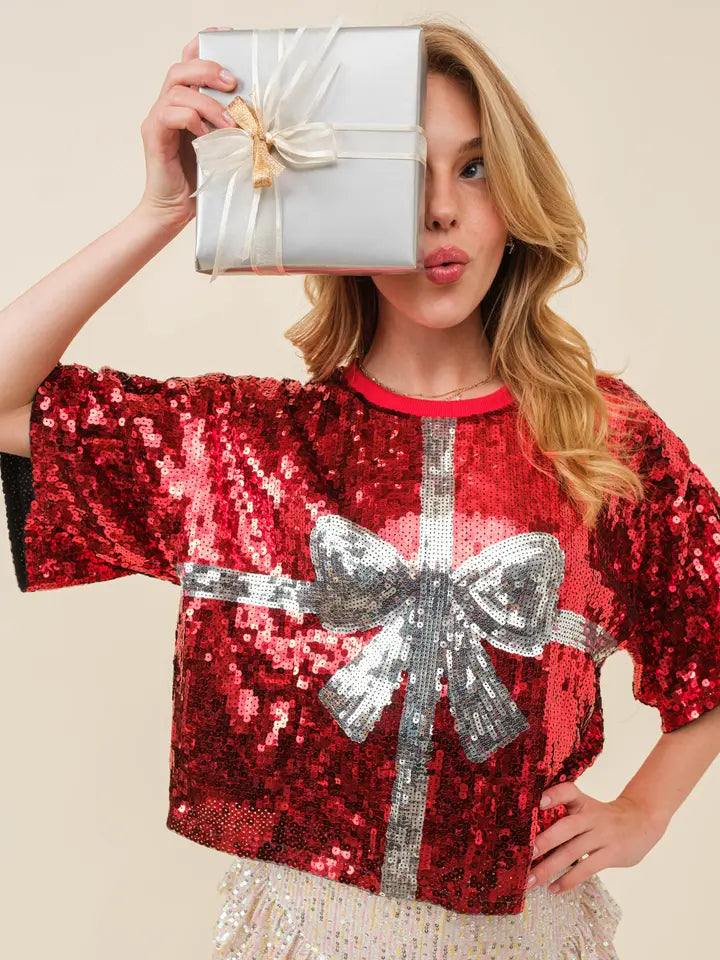 Sequin Gift Wrapped Present Tee