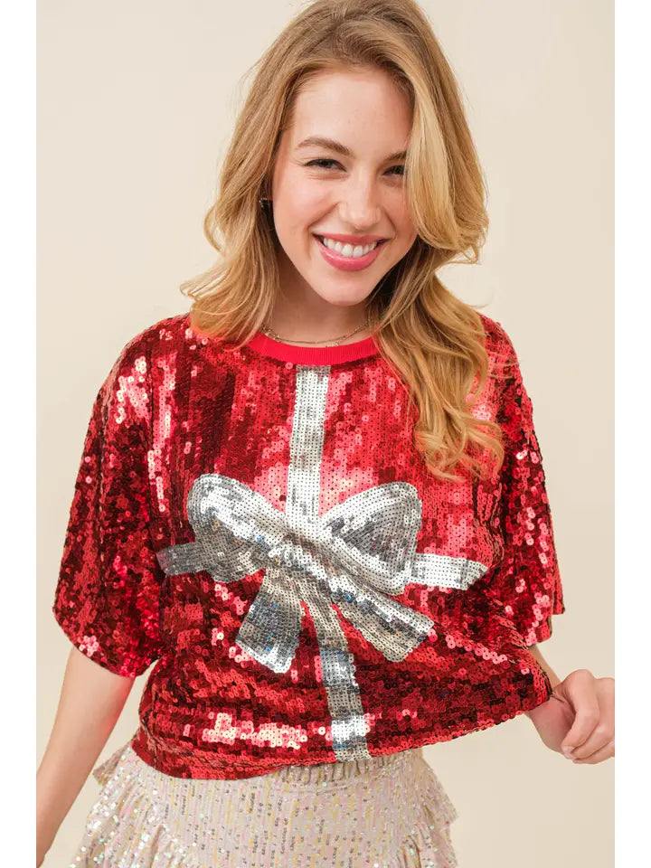 Sequin Gift Wrapped Present Tee - Image 2