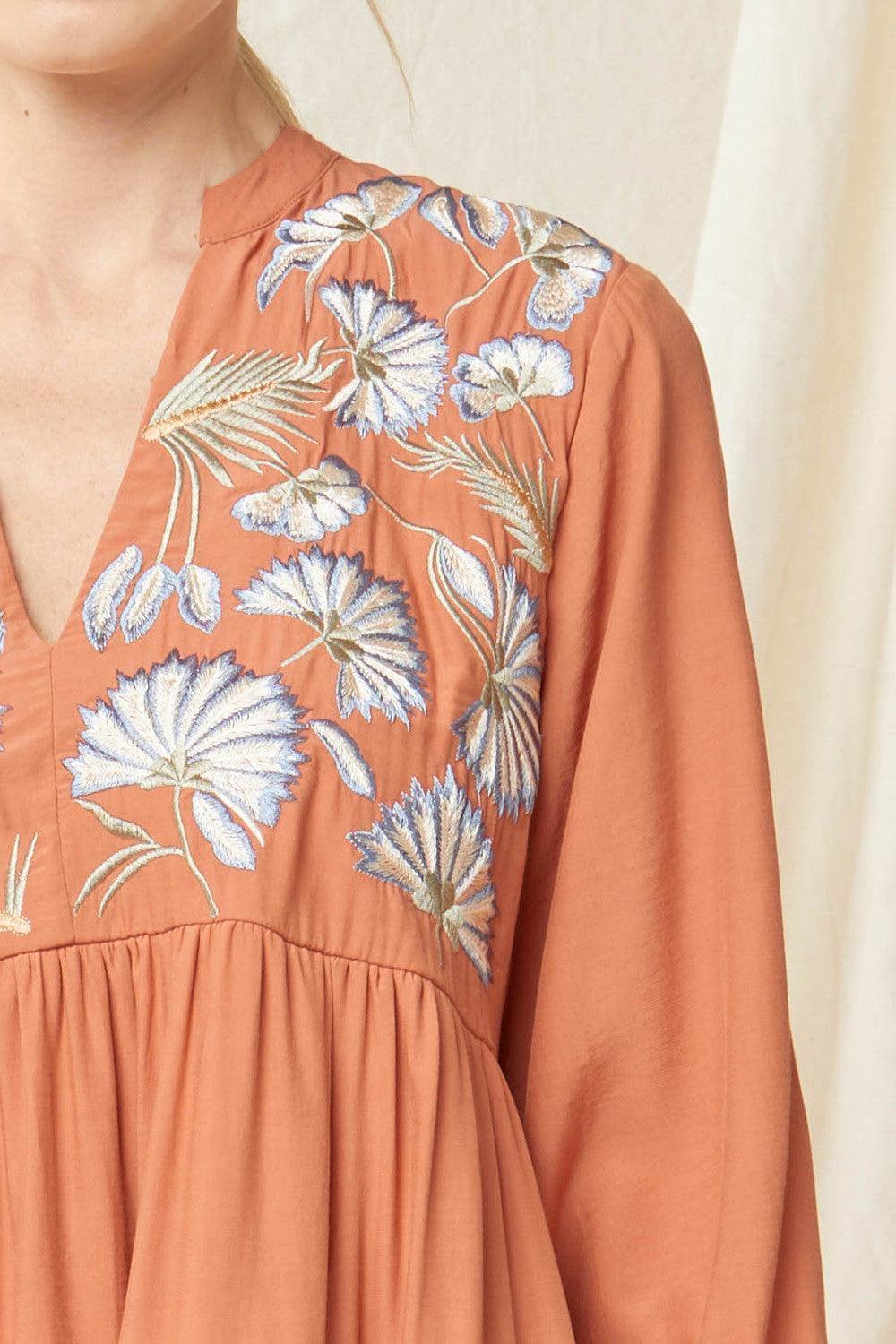 Terracotta Embroidered Dress - Image 2