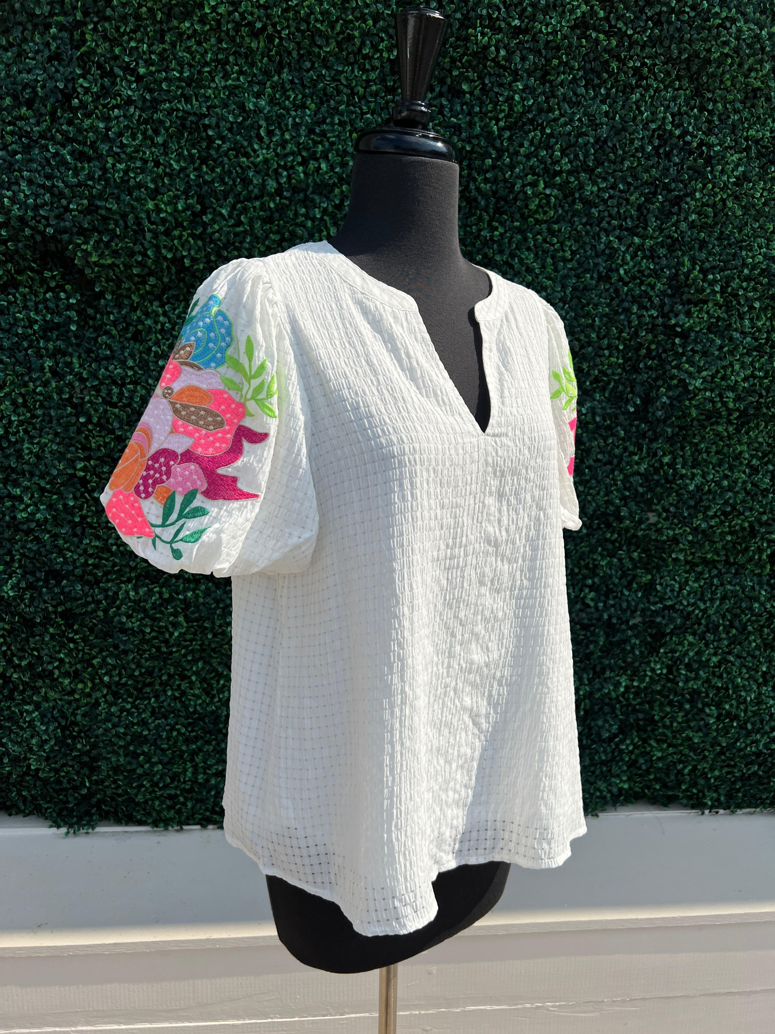 Embroidered Garden Puff Sleeve Blouse - Image 3