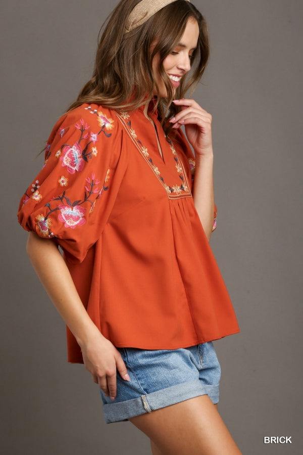 Ruffle Neck Embroidered Blouse - Image 3