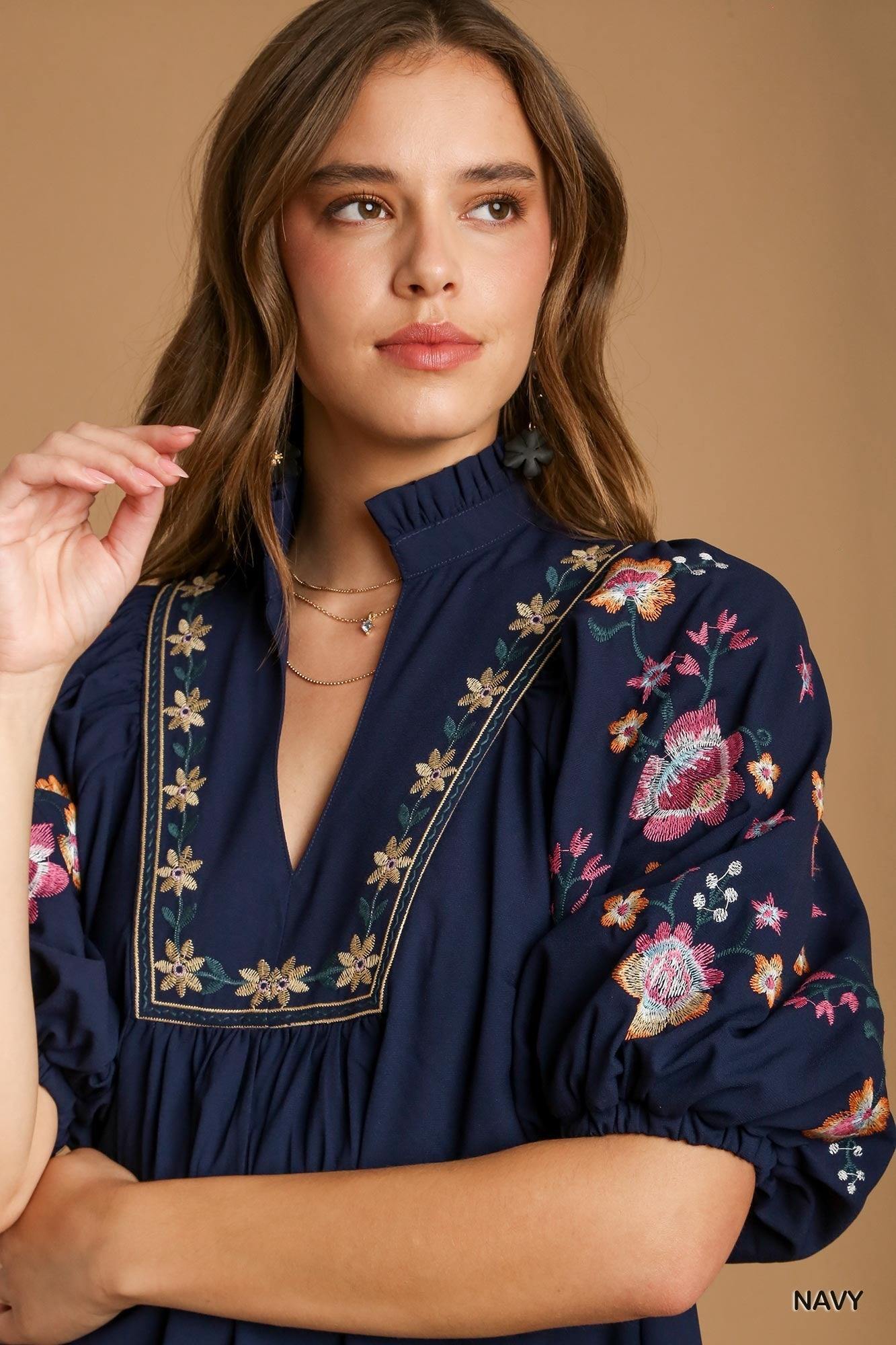 Ruffle Neck Embroidered Blouse - Image 5