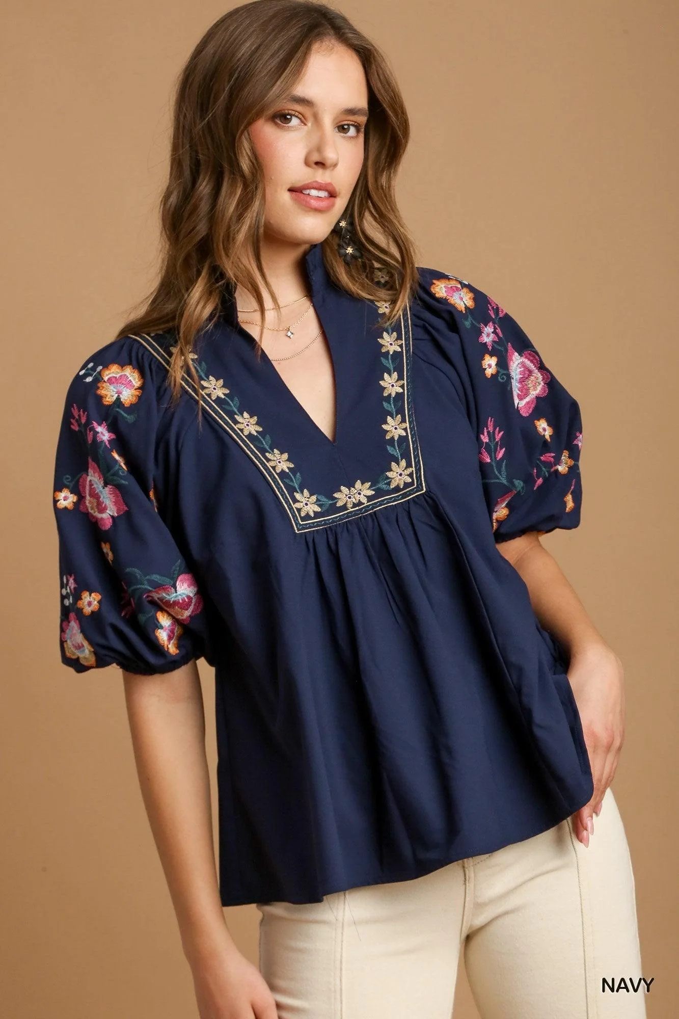 Ruffle Neck Embroidered Blouse - Image 6