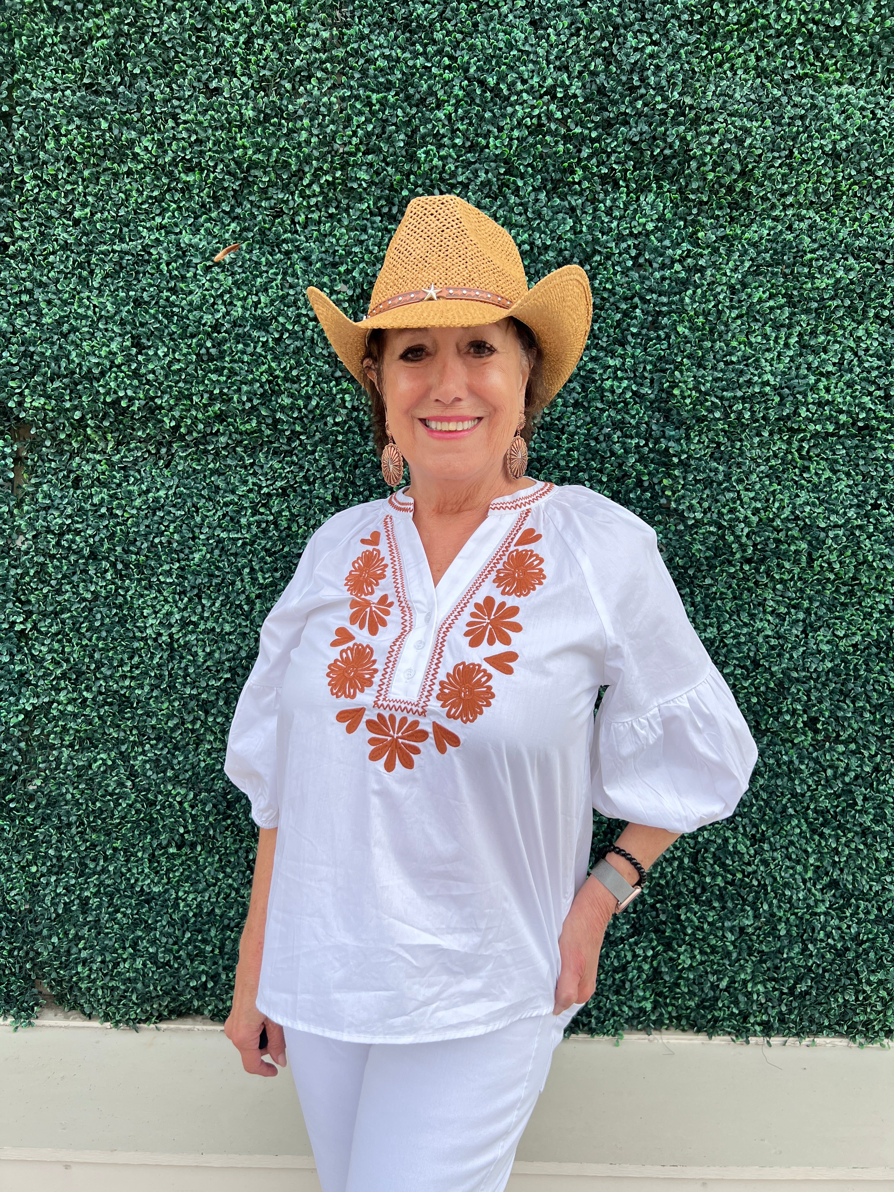 Cotton Embroidered Bishop Sleeve Blouse - Image 7