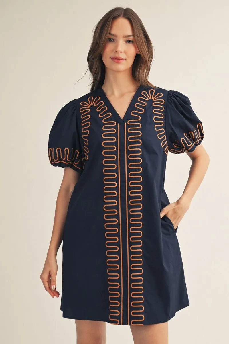 Scallop Embroider Cotton Navy Dress - Image 4