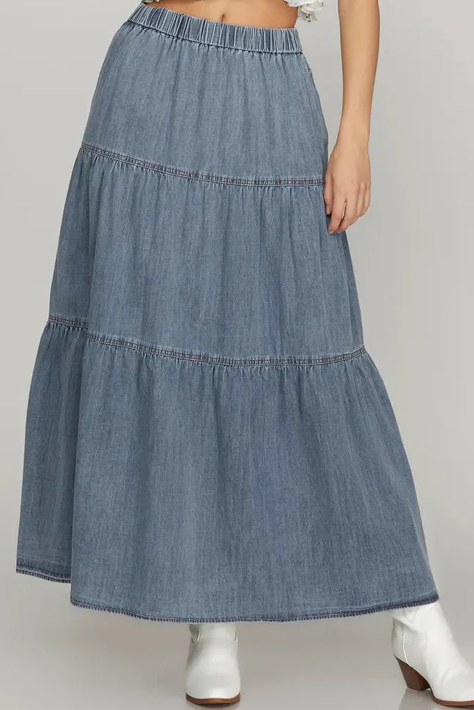 Denim Tier Maxi Skirt
